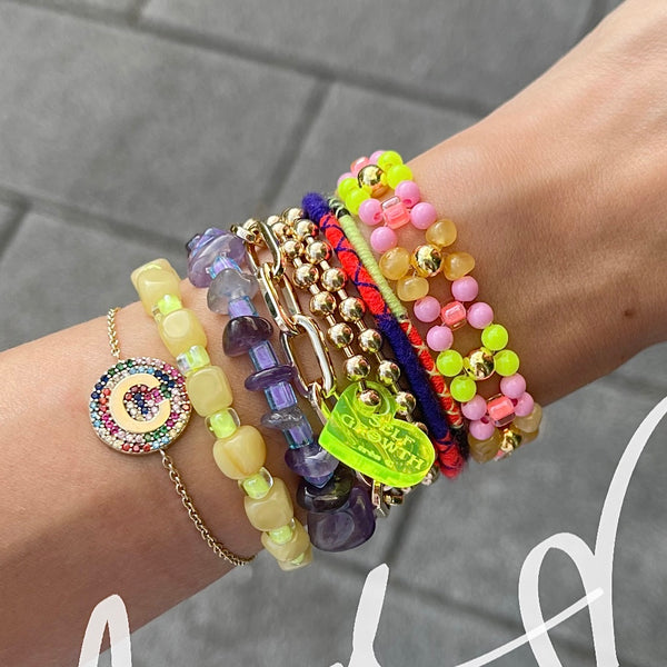 Crystal Bracelet - Amber & Amethyst & Green Phantom Quartz