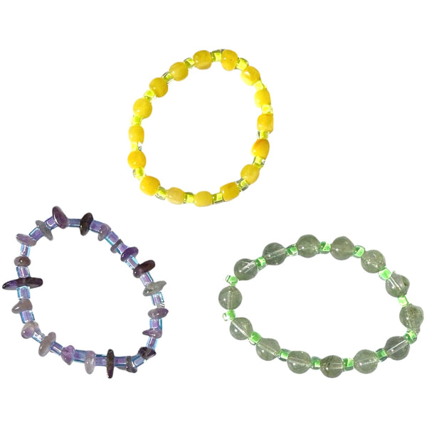 Crystal Bracelet - Amber & Amethyst & Green Phantom Quartz