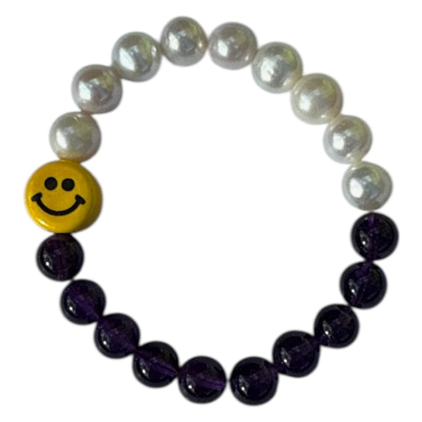 Smiley Face Pearl Bracelet - Amethyst/Garnet