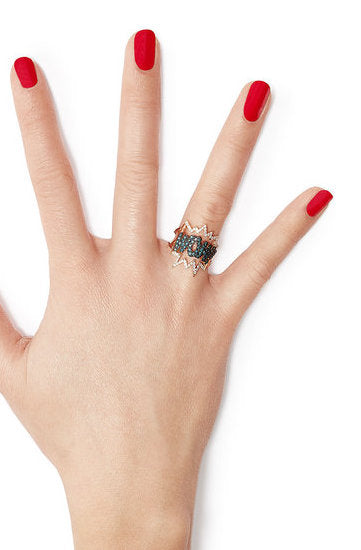 18K Gold Blue Diamonds WOW! Ring