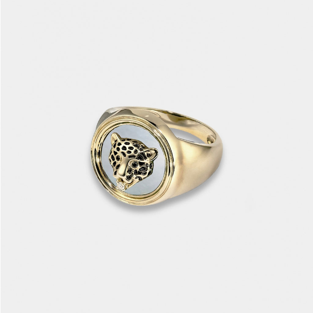 9K Leopard Pearl Signet Ring
