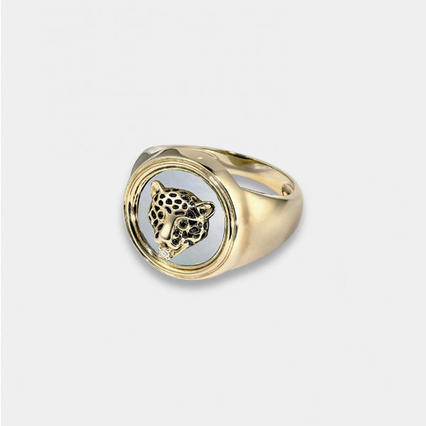 9K Leopard Pearl Signet Ring