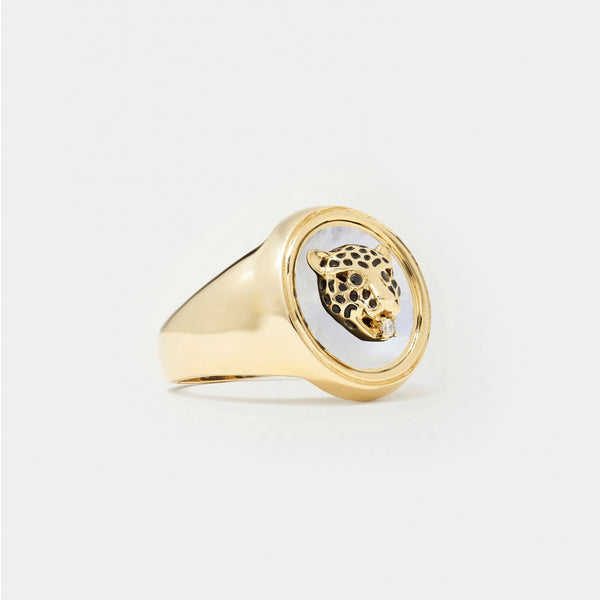 9K Leopard Pearl Signet Ring