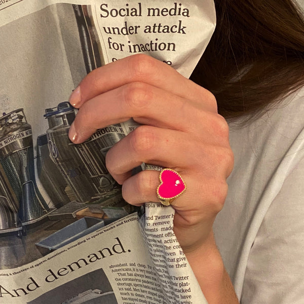 9K Signature Heart Signet Ring