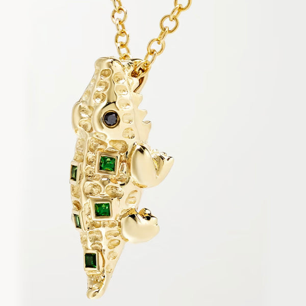 9K Gold Tsavorites and Diamonds Mini Crocodile Necklace