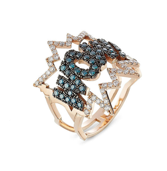 18K Gold Blue Diamonds WOW! Ring