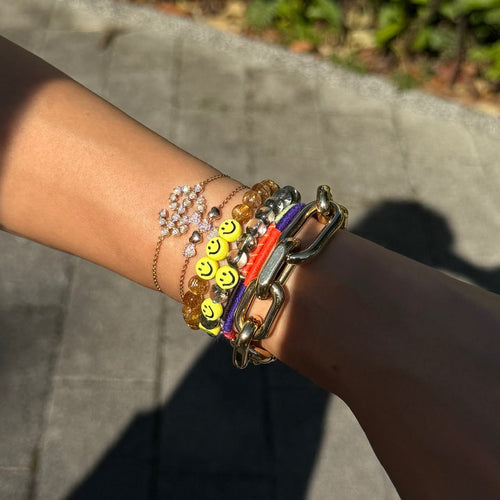 18K Gold Heart-Shaped Diamonds Dollar Sign Bracelet