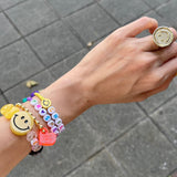 Crystal Bracelet - Thick-cut Amber Smiley Face