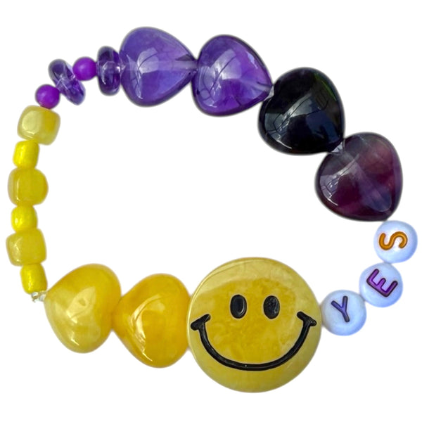 Crystal Bracelet - Thick-cut Amber Smiley Face