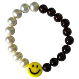 Smiley Face Pearl Bracelet - Amethyst／Garnet