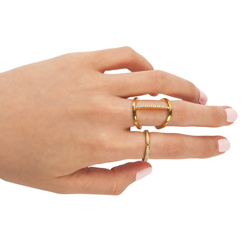 Pave Bridge Ring Yellow Gold Vermeil