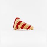 9K Gold and Red Enamel Twist Diamonds Ring