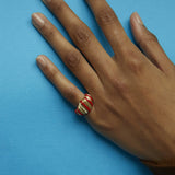 9K Gold and Red Enamel Twist Diamonds Ring