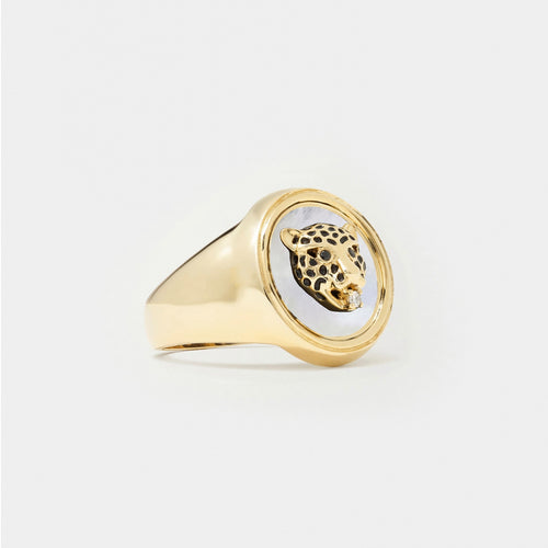 9K Leopard Pearl Signet Ring