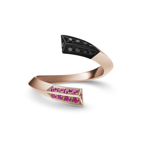 14K Eva Pave Ring with Rubies and Black Diamonds