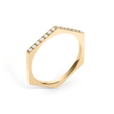 14K Hex Band White Diamonds Ring