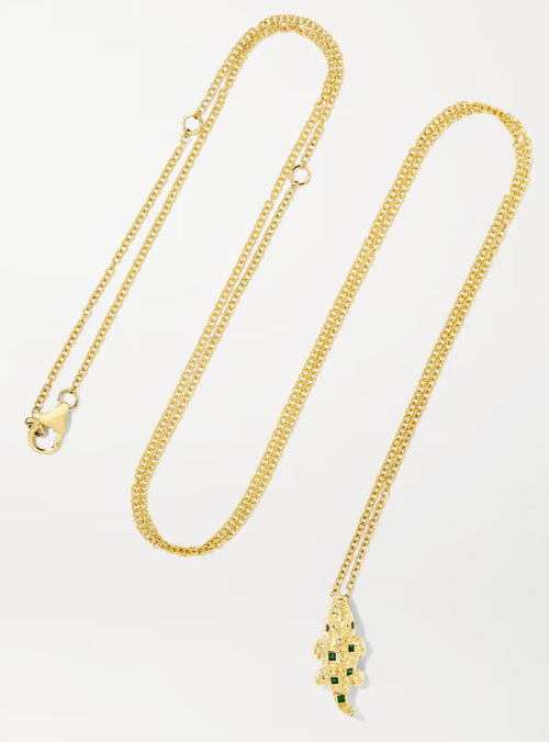 9K Gold Tsavorites and Diamonds Mini Crocodile Necklace