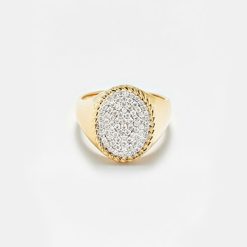 18K Diamonds Oval Signet Ring