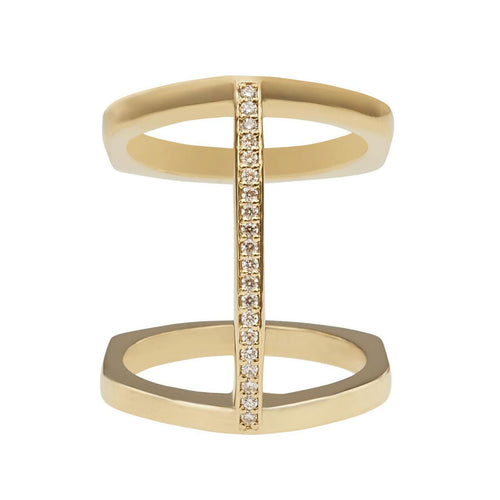 Pave Bridge Ring Yellow Gold Vermeil